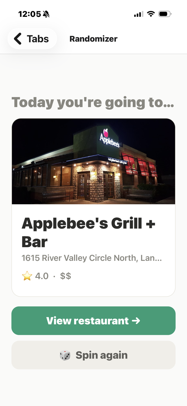 Randomizer picked Applebee's for tonight
